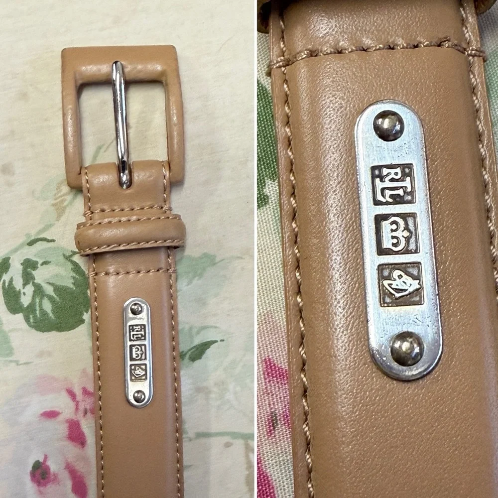 Ralph Lauren Signature Logo Plaque, Leather Belt with Silver Buckle